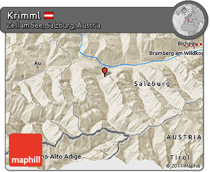 Shaded Relief 3D Map of Krimml