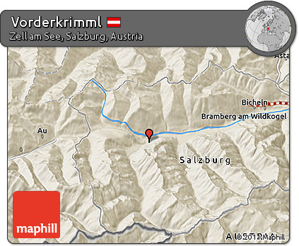 Shaded Relief 3D Map of Vorderkrimml
