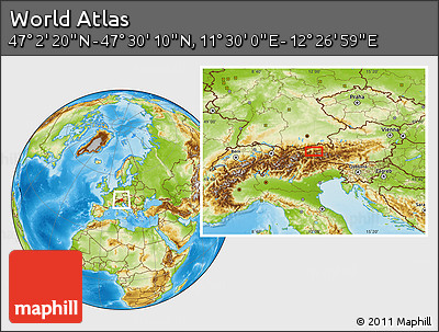 Physical Location Map of the Area around 47° 16' 15" N, 11° 58' 29" E