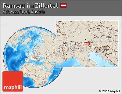 Shaded Relief Location Map of Ramsau Im Zillertal
