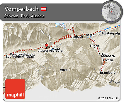 Shaded Relief Panoramic Map of Vomperbach