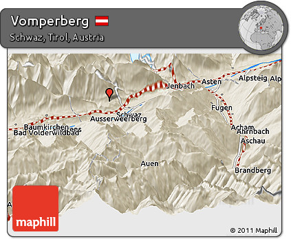 Shaded Relief Panoramic Map of Vomperberg