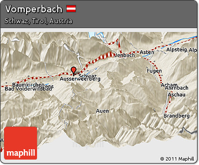 Shaded Relief Panoramic Map of Vomperbach