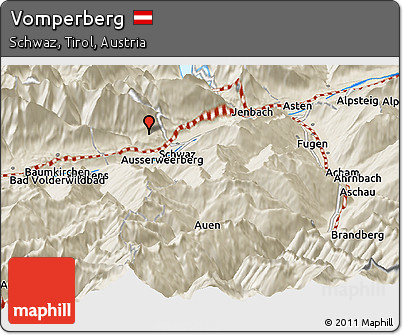 Shaded Relief Panoramic Map of Vomperberg
