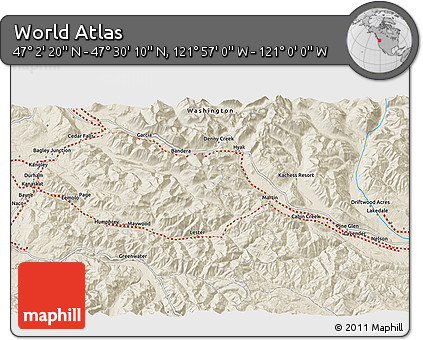 Shaded Relief 3D Map of the Area around 47° 16' 15" N, 121° 28' 29" W