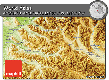 Physical Map of the Area around 47° 16' 15" N, 121° 28' 29" W
