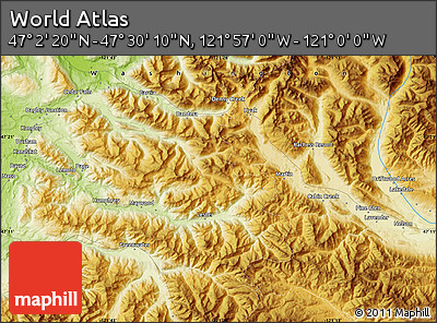 Physical Map of the Area around 47° 16' 15" N, 121° 28' 29" W