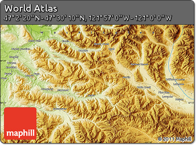 Physical Map of the Area around 47° 16' 15" N, 121° 28' 29" W
