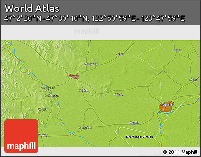 Physical 3D Map of the Area around 47° 16' 15" N, 123° 19' 29" E