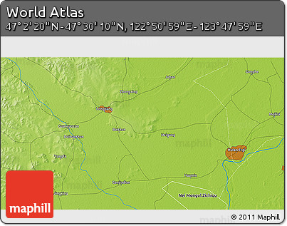 Physical 3D Map of the Area around 47° 16' 15" N, 123° 19' 29" E