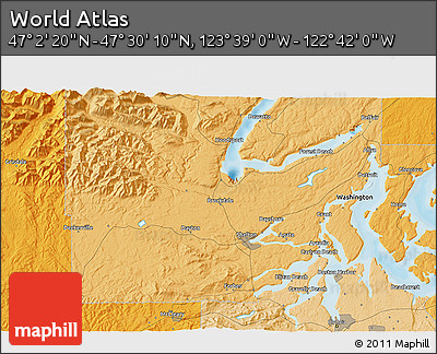Political 3D Map of the Area around 47° 16' 15" N, 123° 10' 30" W