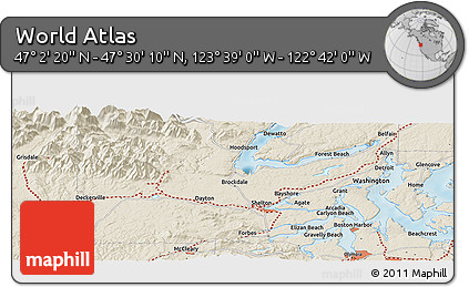 Shaded Relief Panoramic Map of the Area around 47° 16' 15" N, 123° 10' 30" W