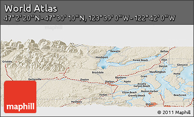 Shaded Relief Panoramic Map of the Area around 47° 16' 15" N, 123° 10' 30" W