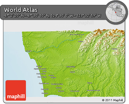 Physical 3D Map of the Area around 47° 16' 15" N, 124° 1' 30" W