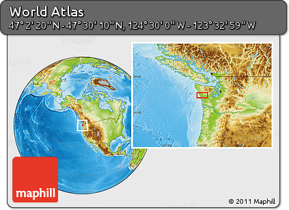 Physical Location Map of the Area around 47° 16' 15" N, 124° 1' 30" W