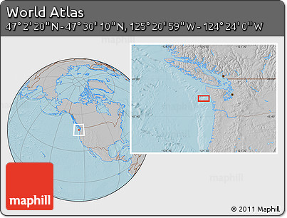 Gray Location Map of the Area around 47° 16' 15" N, 124° 52' 30" W, hill shading