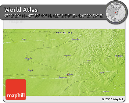Physical 3D Map of the Area around 47° 16' 15" N, 125° 52' 30" E