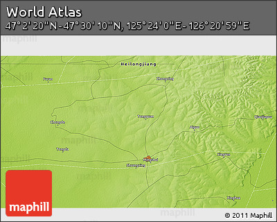 Physical 3D Map of the Area around 47° 16' 15" N, 125° 52' 30" E