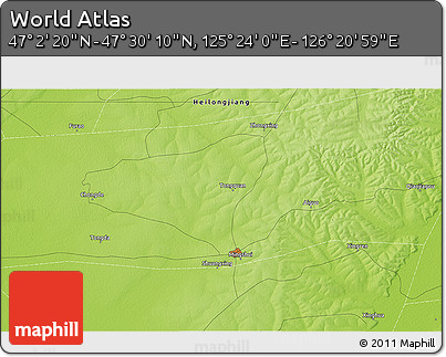 Physical 3D Map of the Area around 47° 16' 15" N, 125° 52' 30" E