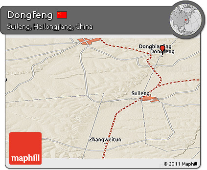 Shaded Relief Panoramic Map of Dongfeng