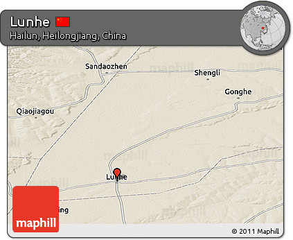 Shaded Relief Panoramic Map of Lunhe