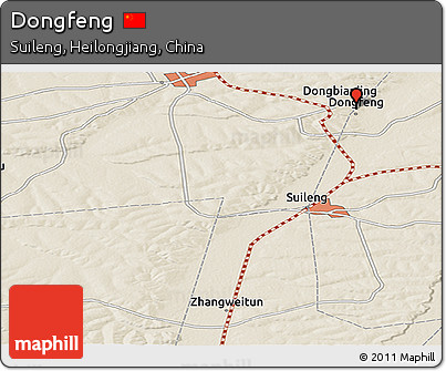 Shaded Relief Panoramic Map of Dongfeng