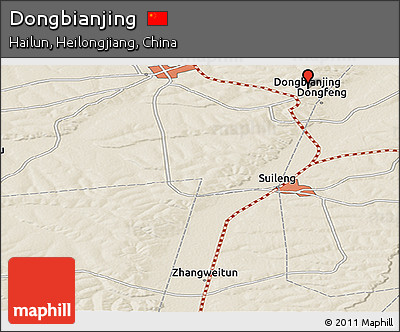 Shaded Relief Panoramic Map of Dongbianjing