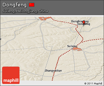 Shaded Relief Panoramic Map of Dongfeng