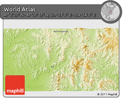 Physical 3D Map of the Area around 47° 16' 15" N, 128° 25' 30" E