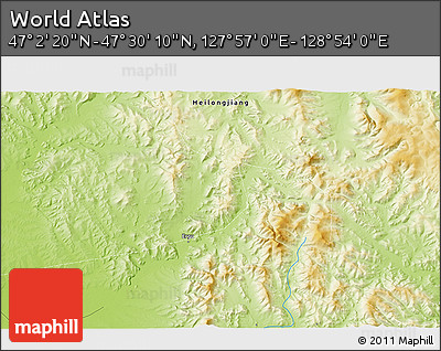 Physical 3D Map of the Area around 47° 16' 15" N, 128° 25' 30" E