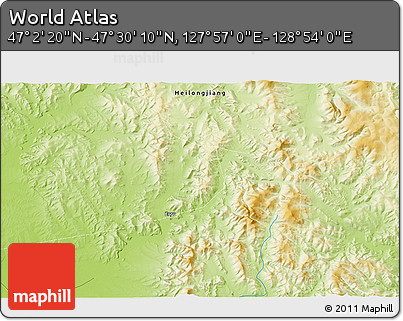 Physical 3D Map of the Area around 47° 16' 15" N, 128° 25' 30" E