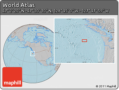 Gray Location Map of the Area around 47° 16' 15" N, 128° 16' 30" W, hill shading