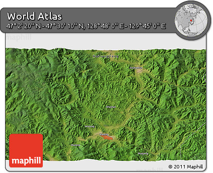 Satellite 3D Map of the Area around 47° 16' 15" N, 129° 16' 30" E