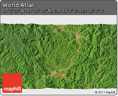 Satellite 3D Map of the Area around 47° 16' 15" N, 129° 16' 30" E