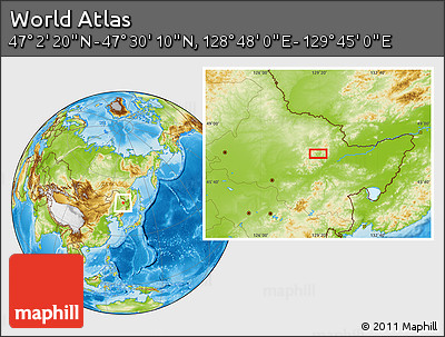 Physical Location Map of the Area around 47° 16' 15" N, 129° 16' 30" E