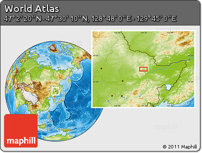 Physical Location Map of the Area around 47° 16' 15" N, 129° 16' 30" E