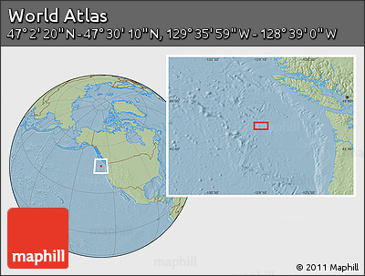 Savanna Style Location Map of the Area around 47° 16' 15" N, 129° 7' 30" W, hill shading