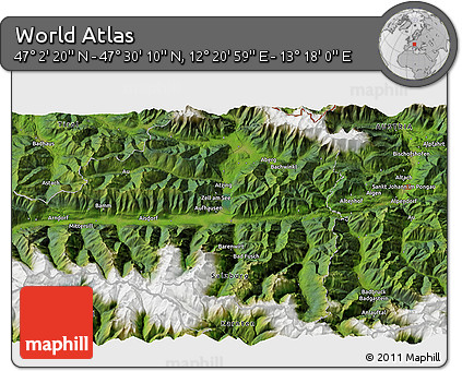 Satellite 3D Map of the Area around 47° 16' 15" N, 12° 49' 29" E