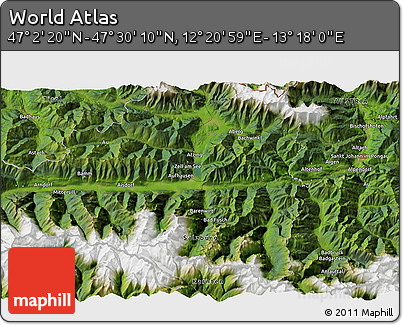 Satellite 3D Map of the Area around 47° 16' 15" N, 12° 49' 29" E