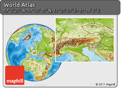 Physical Location Map of the Area around 47° 16' 15" N, 12° 49' 29" E