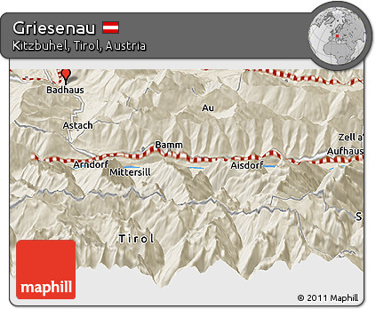 Shaded Relief Panoramic Map of Griesenau