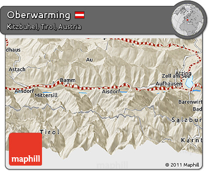 Shaded Relief Panoramic Map of Oberwarming
