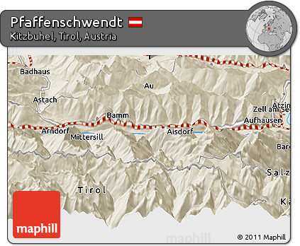 Shaded Relief Panoramic Map of Pfaffenschwendt