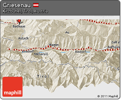 Shaded Relief Panoramic Map of Griesenau