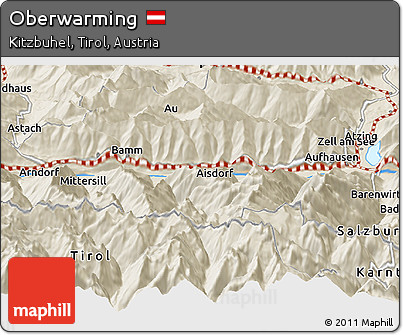 Shaded Relief Panoramic Map of Oberwarming