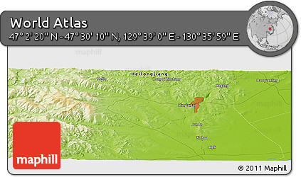 Physical Panoramic Map of the Area around 47° 16' 15" N, 130° 7' 30" E