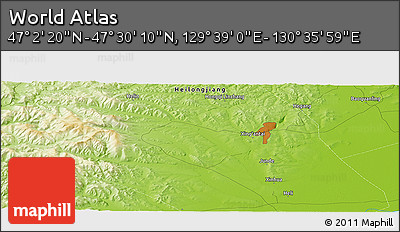 Physical Panoramic Map of the Area around 47° 16' 15" N, 130° 7' 30" E