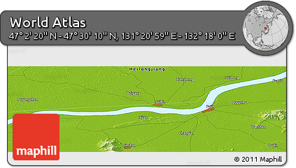 Physical Panoramic Map of the Area around 47° 16' 15" N, 131° 49' 29" E