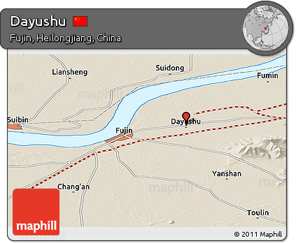 Shaded Relief Panoramic Map of Dayushu