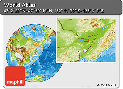 Physical Location Map of the Area around 47° 16' 15" N, 132° 40' 30" E